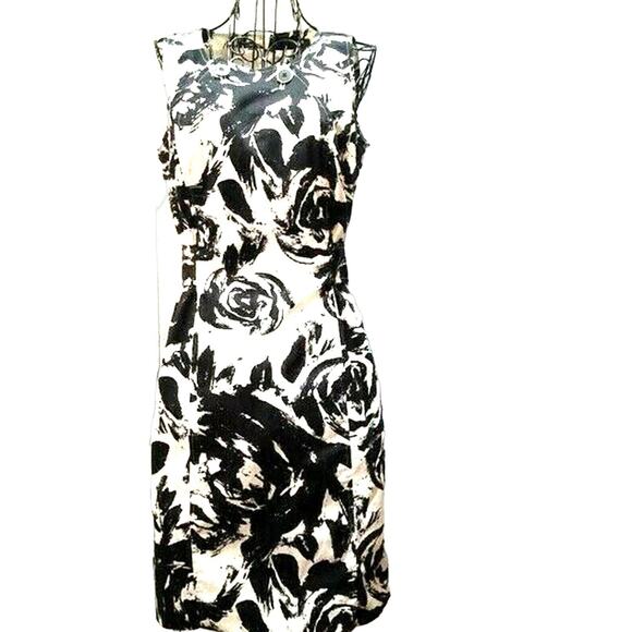 Alfani Dress Size 4 Pin-up Style Lined Black White Sheath Button Belt Zip Back - Picture 1 of 8